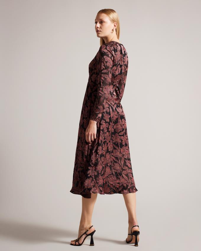 Peignoir Ted Baker Satin Paisley Midi Noir Femme | AMN-80907306